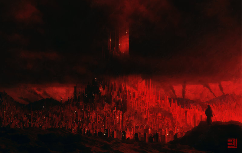 Red fantasy city